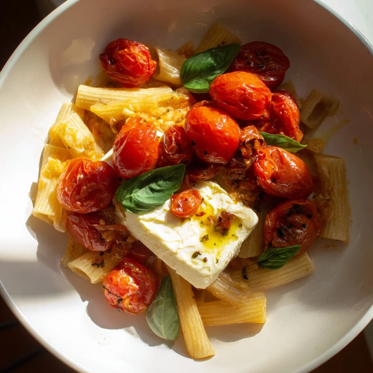 Perfectly cooked Baked Feta Pasta with herbs, promising a flavorful bite for your Mediterranean meal.