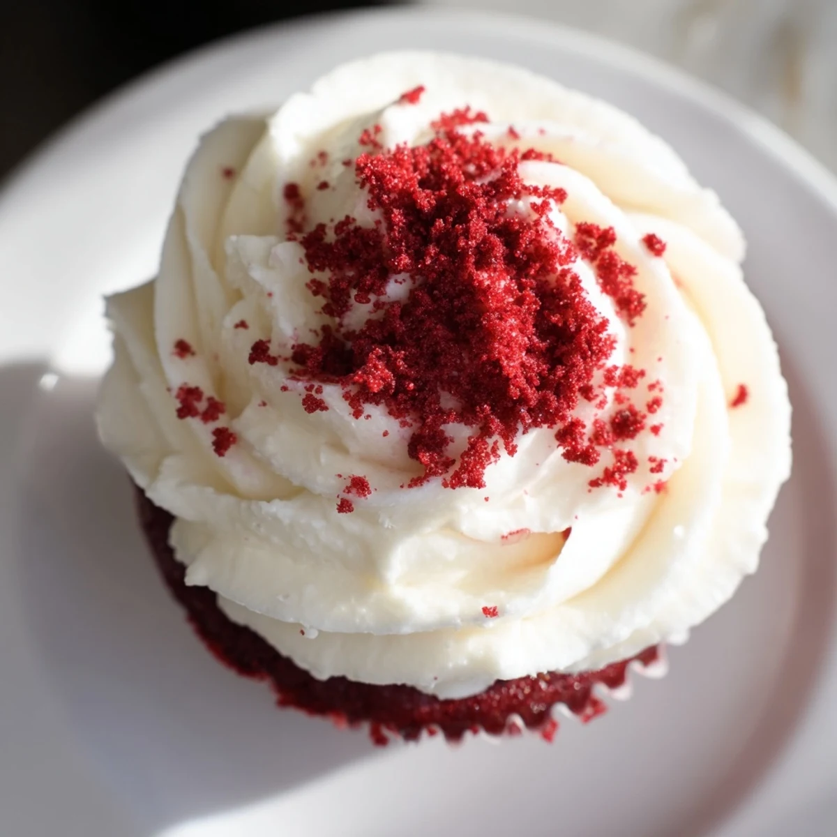 Fluffy red velvet cupcakes with creamy cream cheese frosting, perfect for any special occasion.