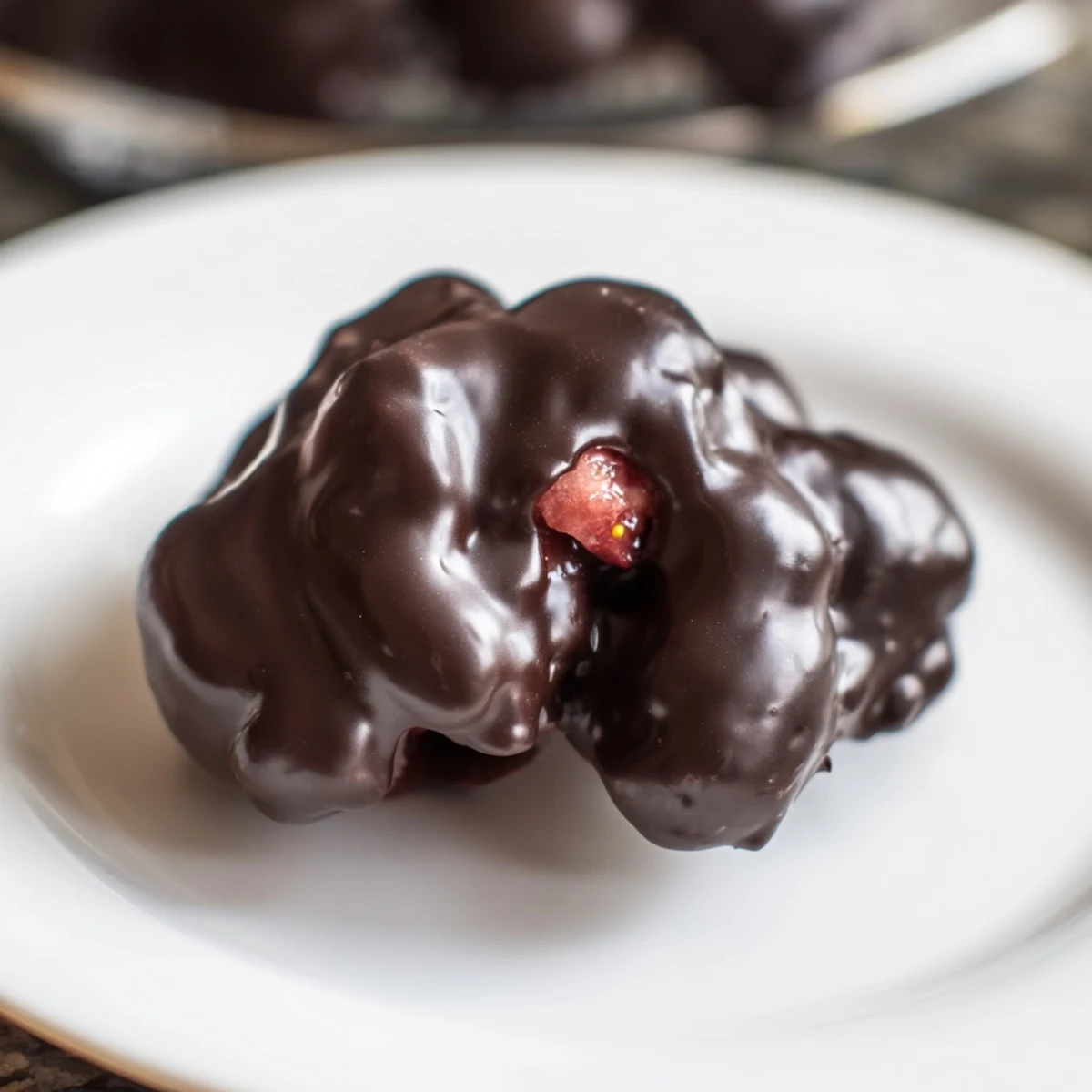 Frozen Greek yogurt bites with strawberries and a crisp chocolate coating, easy no-bake snack.