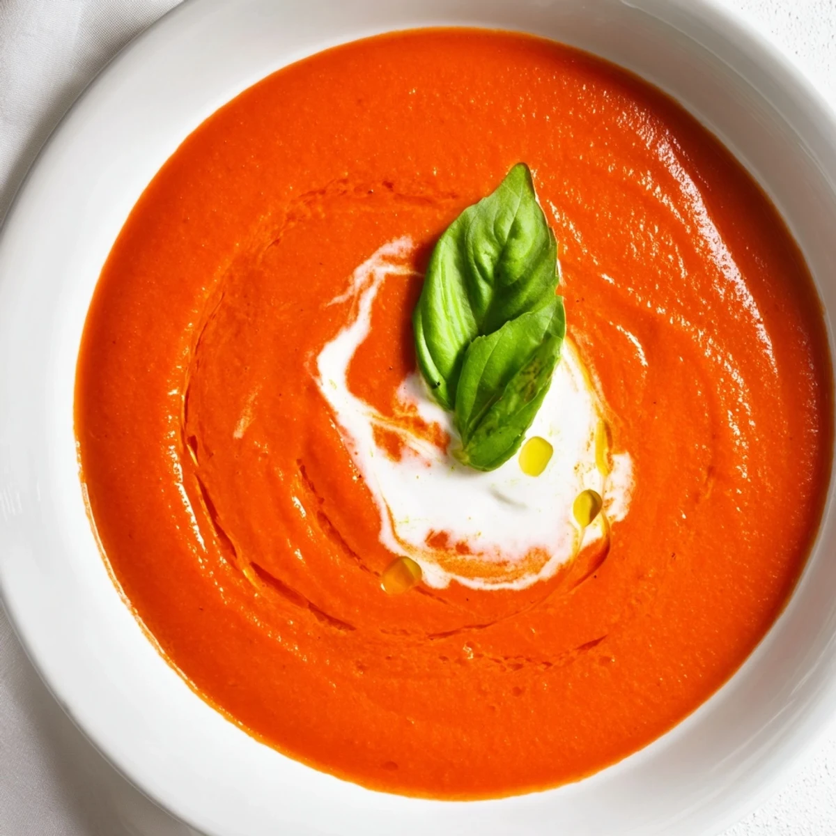 Smoky Roasted Tomato and Basil Soup steaming in a rustic mug, topped with basil and olive oil drizzle, beside a spoon.