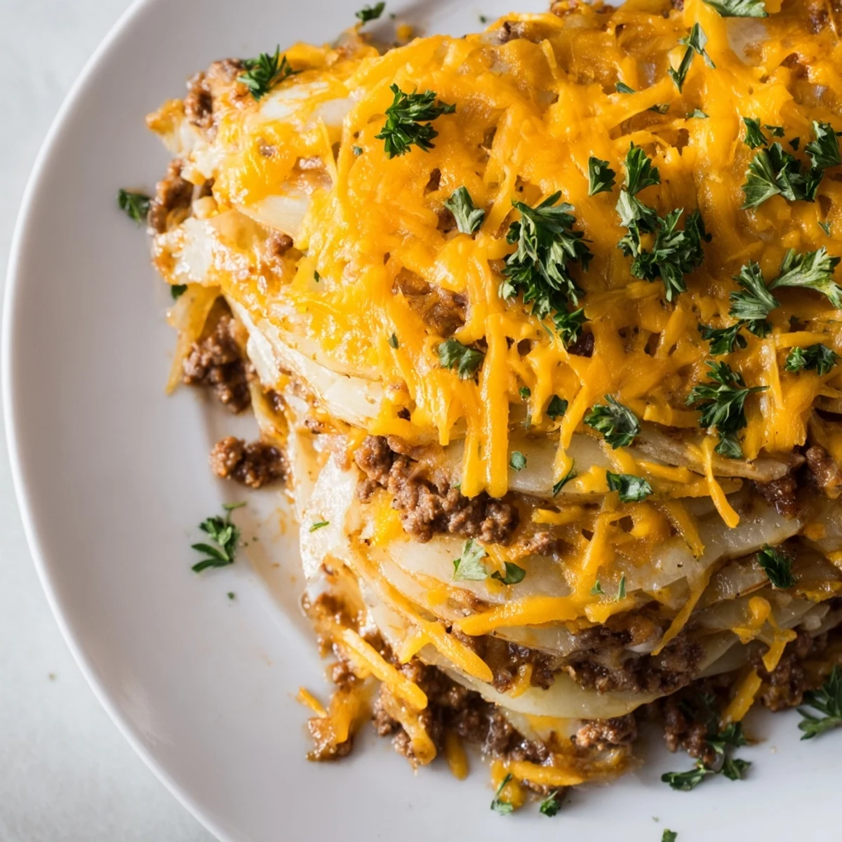 Hearty layers of seasoned ground beef and tender potatoes create a comforting family dinner. 