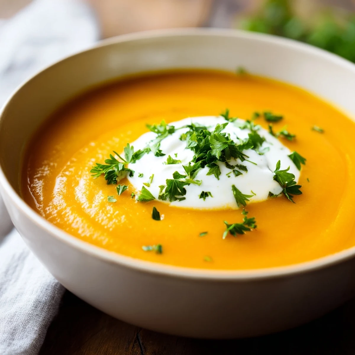 Velvety Roasted Root Vegetable Soup with Parsnip in a rustic bowl, featuring golden roasted parsnips and carrots.
