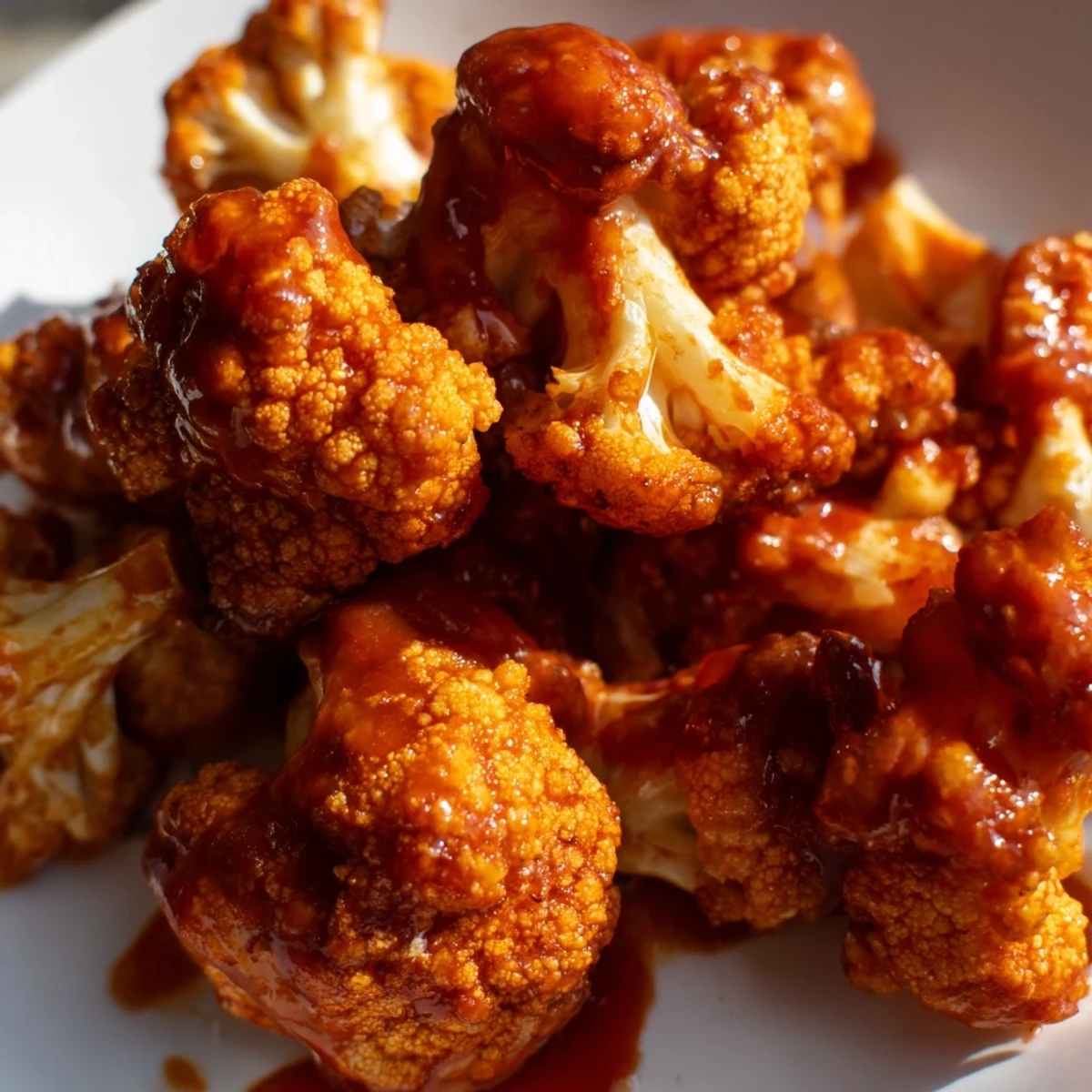 Spicy Air Fryer Buffalo Cauliflower Bites piled high on a plate, ready for a quick vegetarian game day snack.