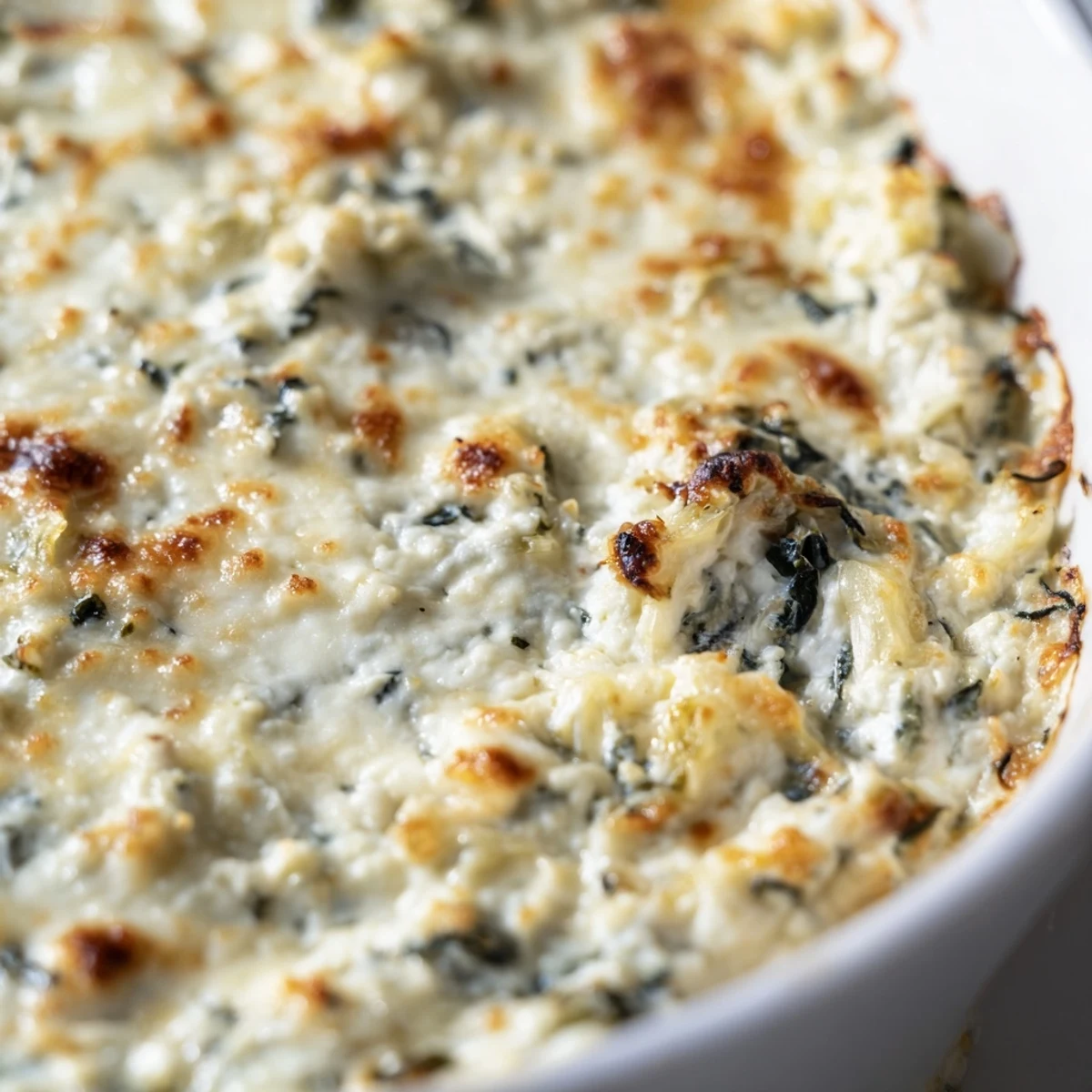 Steaming spoonfuls of Cheesy Spinach and Artichoke Dip reveal creamy texture, flecked with green spinach and tender artichoke hearts.