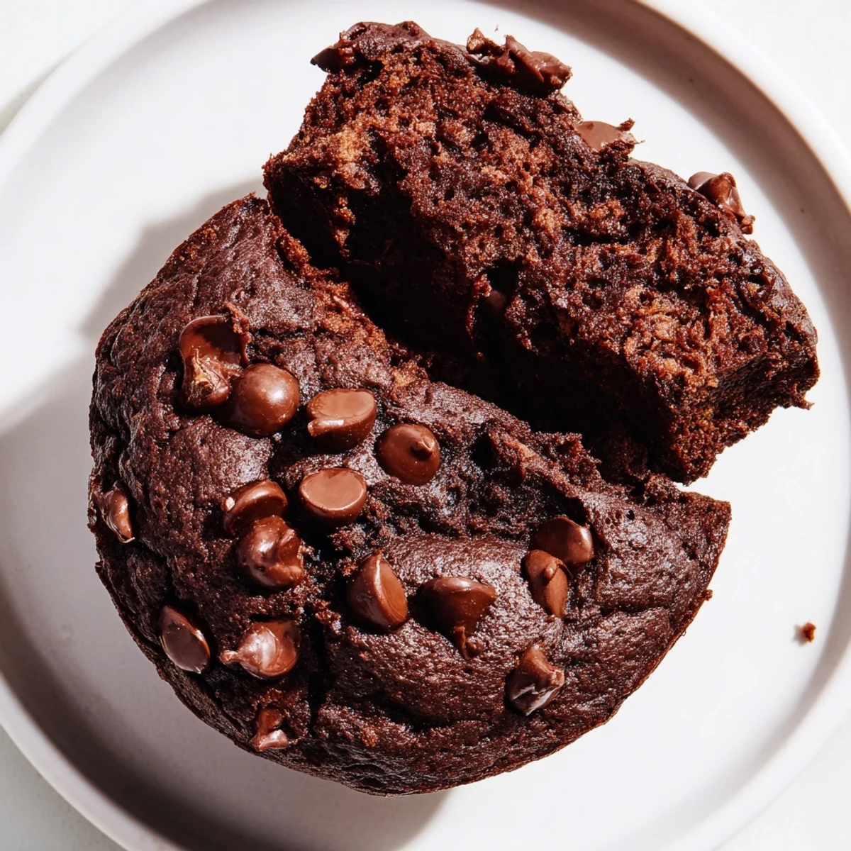 Freshly baked Chocolate Muffin tops with crisp edges sit on a wire cooling rack, showcasing rich, melted chocolate chips.