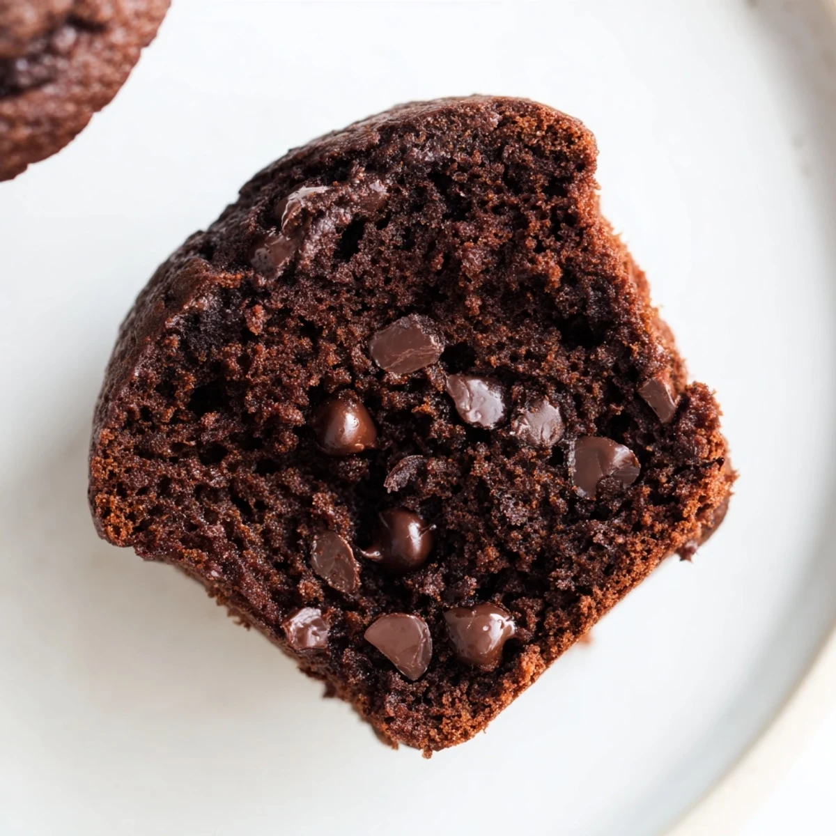 Homemade Chocolate Muffin tops arranged on a parchment lined baking sheet, highlighting their soft texture and generous chocolate chip filling.