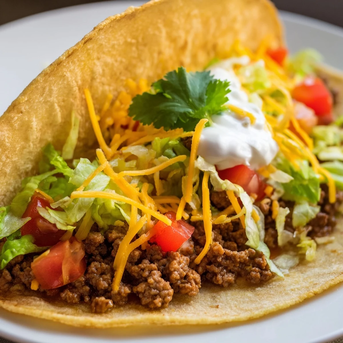 Golden-brown seasoned ground beef simmering in tomato sauce with cumin and paprika on a stovetop for Beef Taco Night.