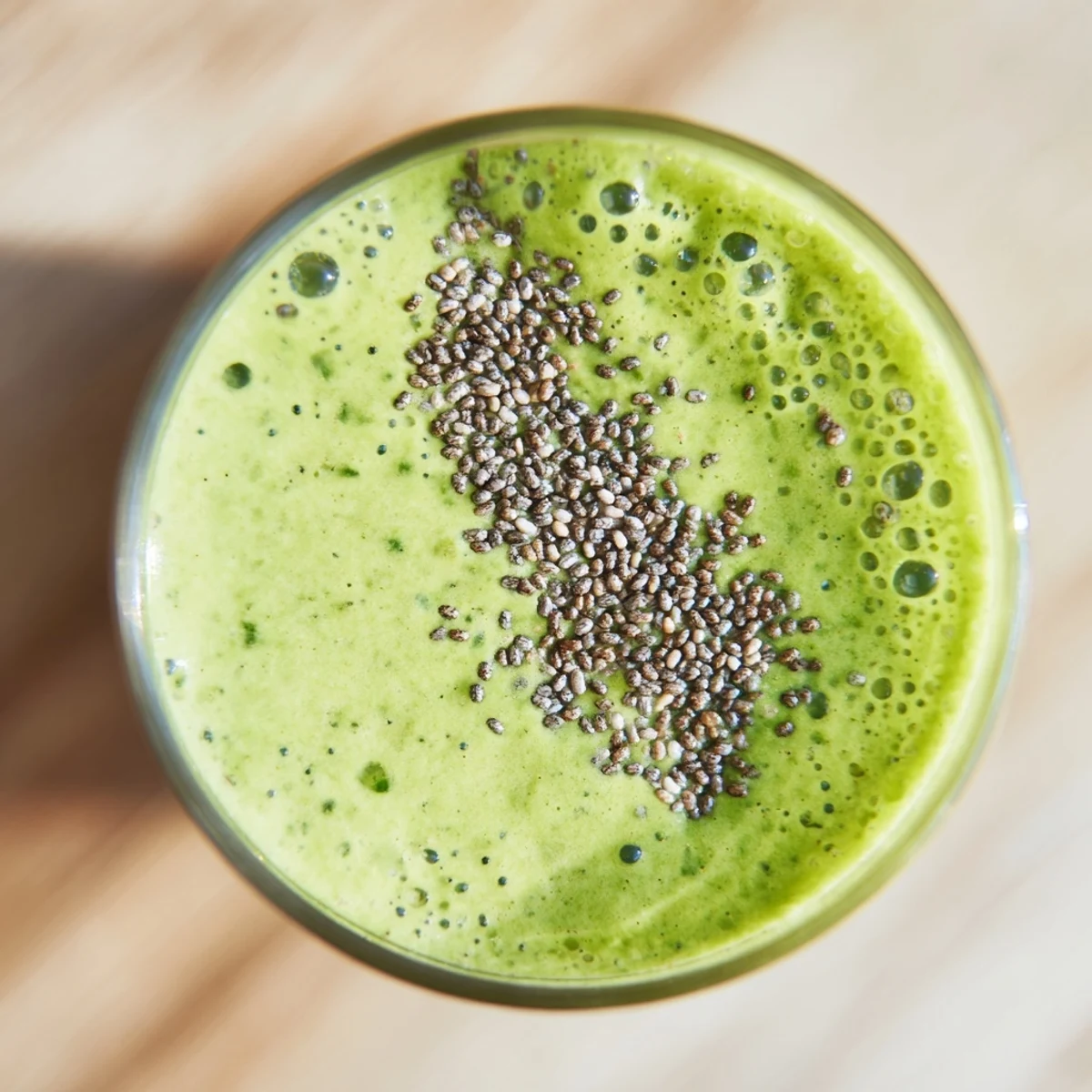 A blender displays a creamy Detox Green Smoothie with Spinach and Ginger, showcasing its thick, nutrient-packed texture in natural morning light.