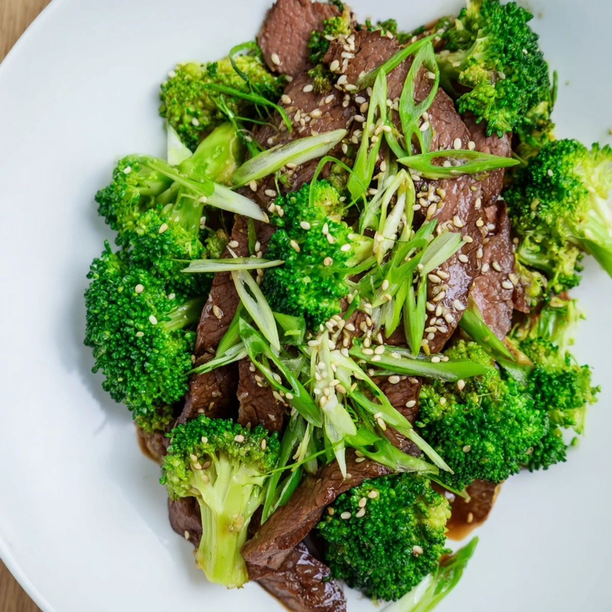 Colorful plating of Keto Friendly Beef and Broccoli Stir Fry with Ginger, featuring juicy beef, vibrant broccoli, and a sprinkle of green onions, perfect for a low-carb dinner.