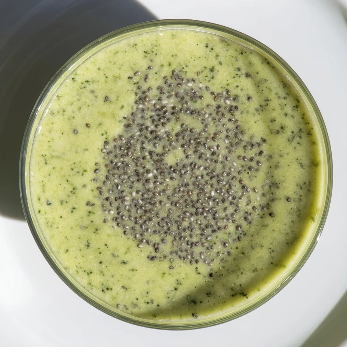 Two frosted glasses of Detox Green Smoothie with spinach, ginger, and apple ready for a refreshing breakfast.