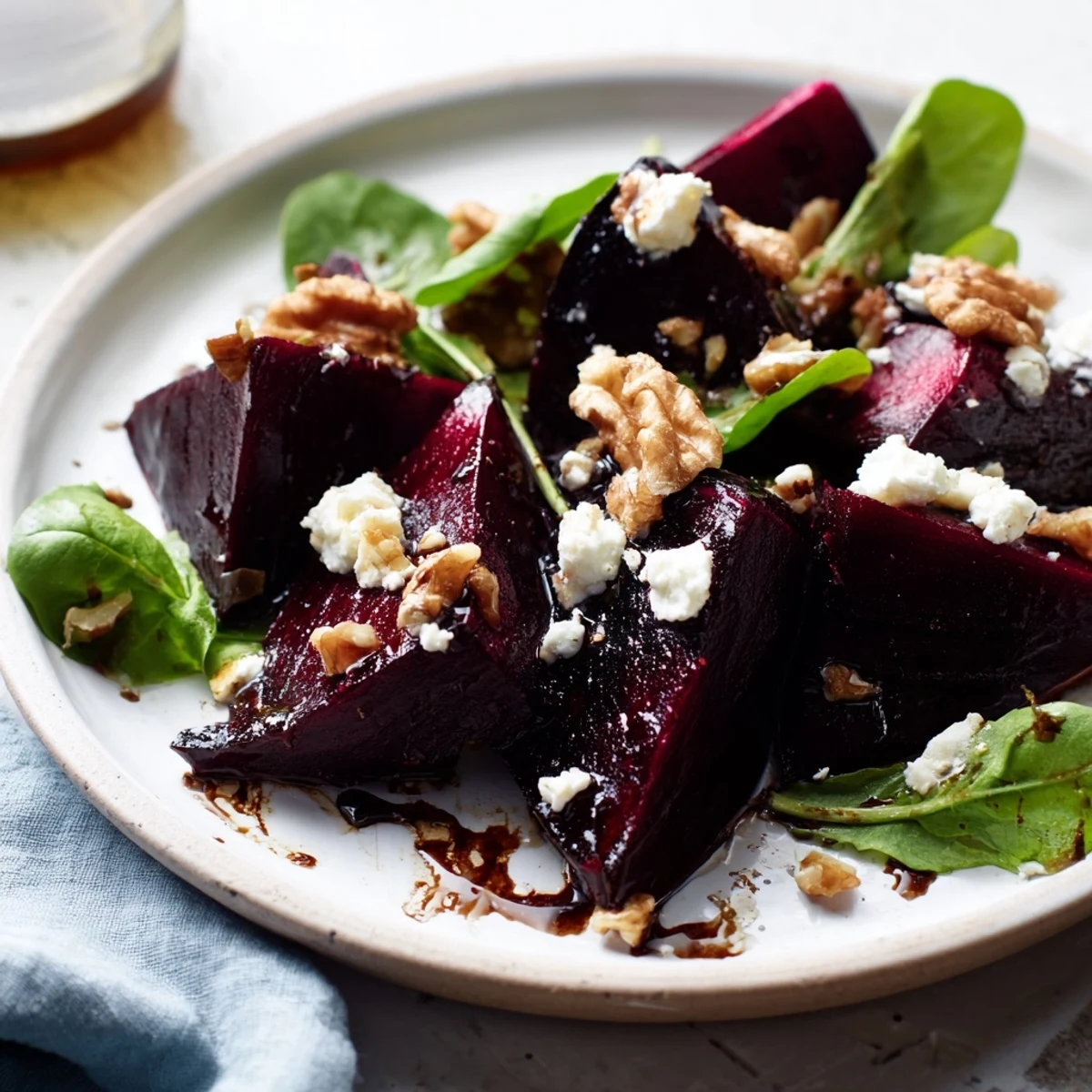Tender roasted beets and crunchy walnuts make up this vegetarian salad, topped with creamy feta and fresh parsley.