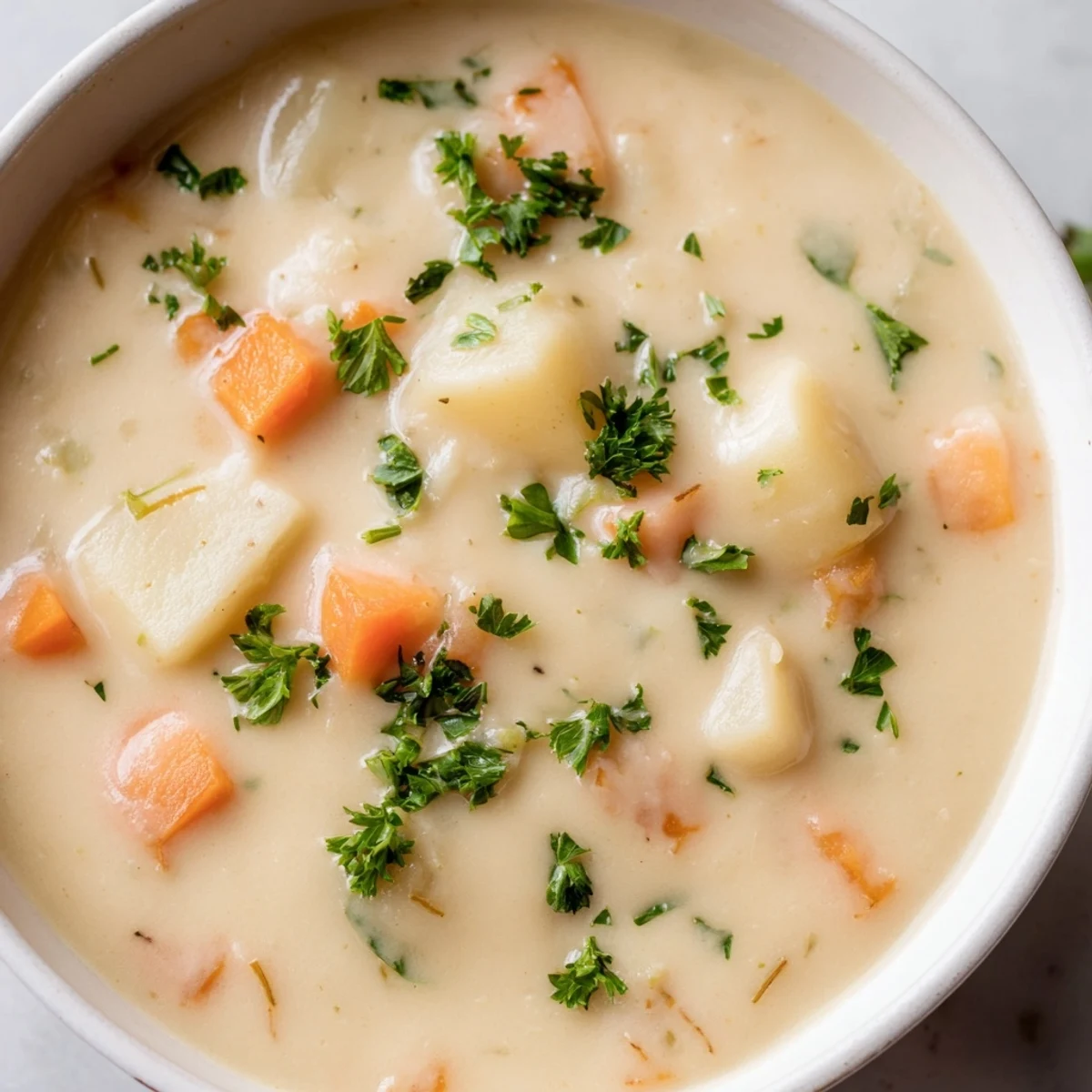 A pot of simmering Irish Root Soup with Carrots and Parsnips, showcasing vibrant orange and pale vegetables in rich broth.