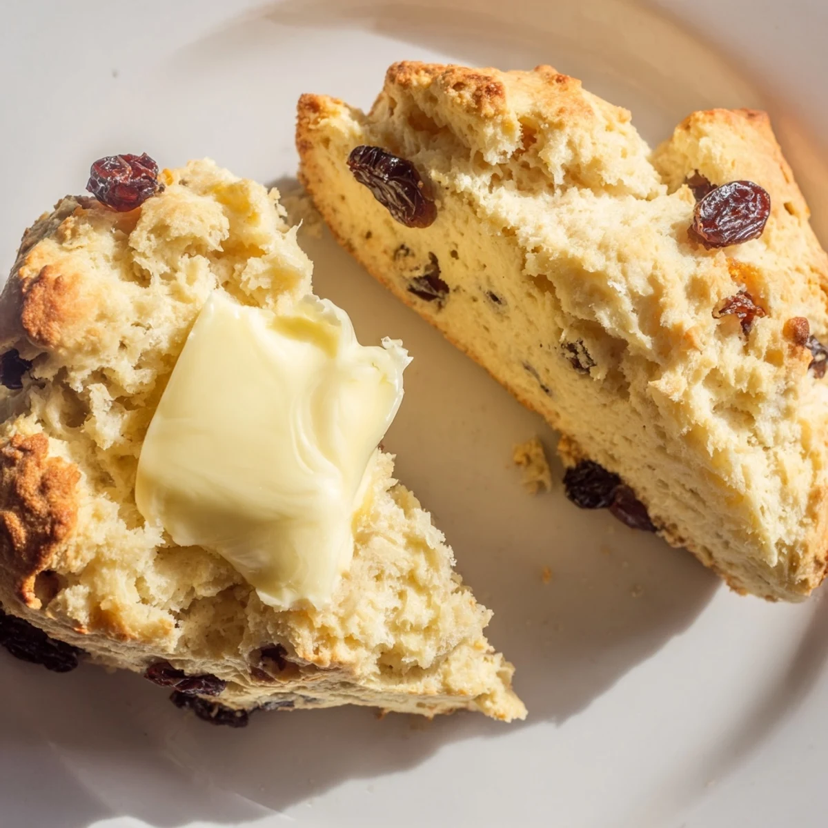 Freshly baked Irish Soda Bread Scones with a golden crust and soft crumb, served warm with a melting pat of butter.