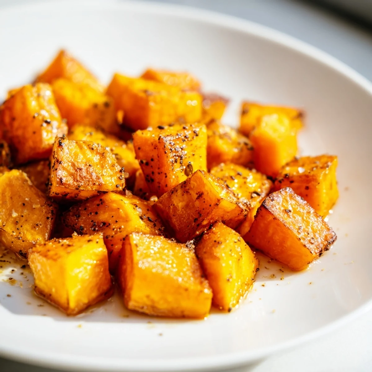 Roasted Sweet Potatoes with Cinnamon paired with fresh parsley, ready to serve as a savory side.