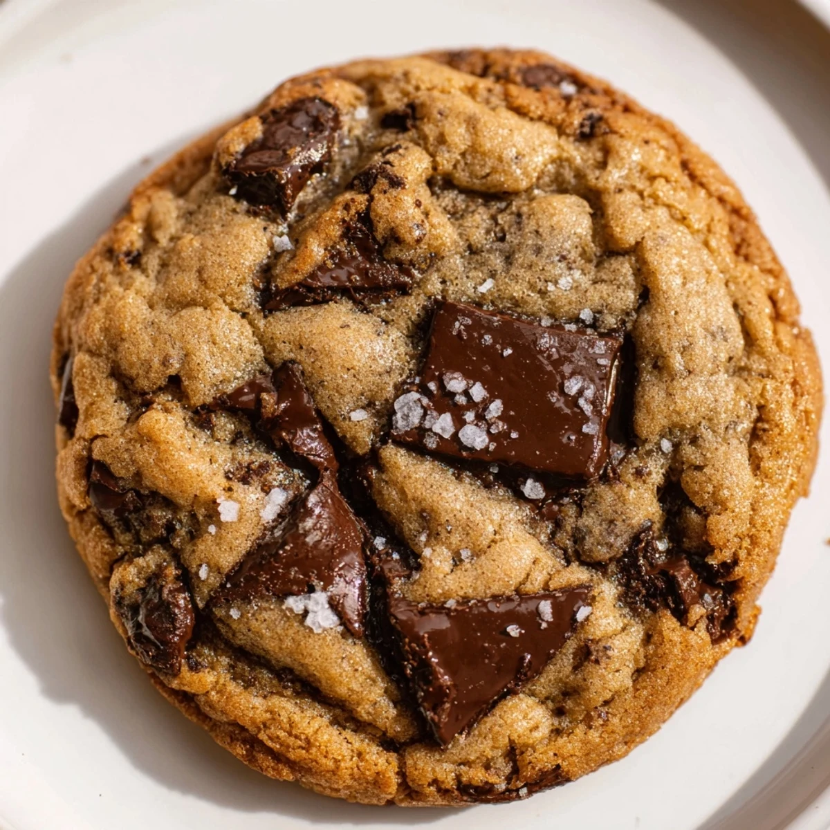Freshly baked Chocolate Chip Cookies with Sea Salt are stacked high, showing melty chocolate pools, perfect for a cozy dessert platter.