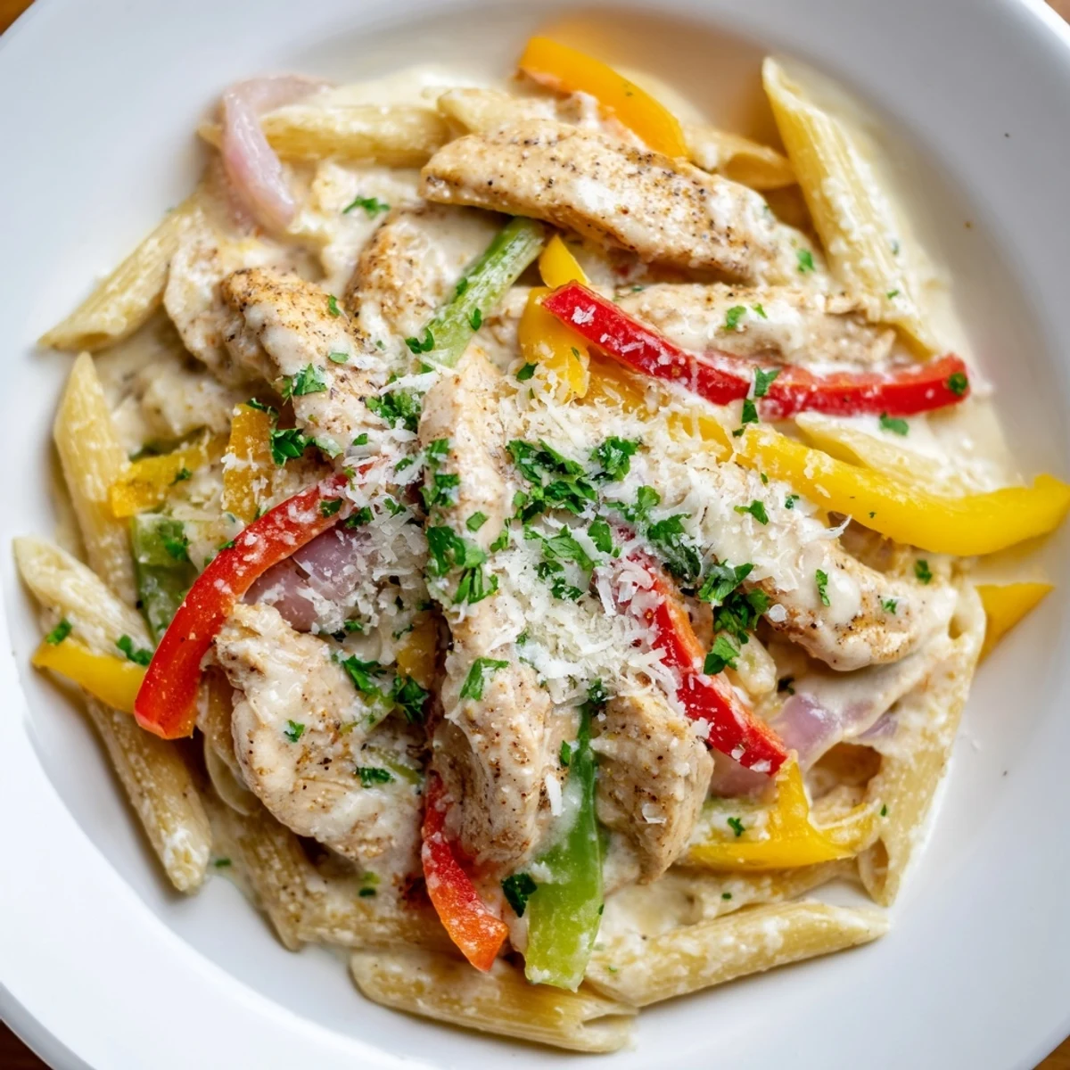 Steaming plate of Cajun Chicken Pasta with Bell Peppers, ready to be enjoyed for a flavorful weeknight dinner.