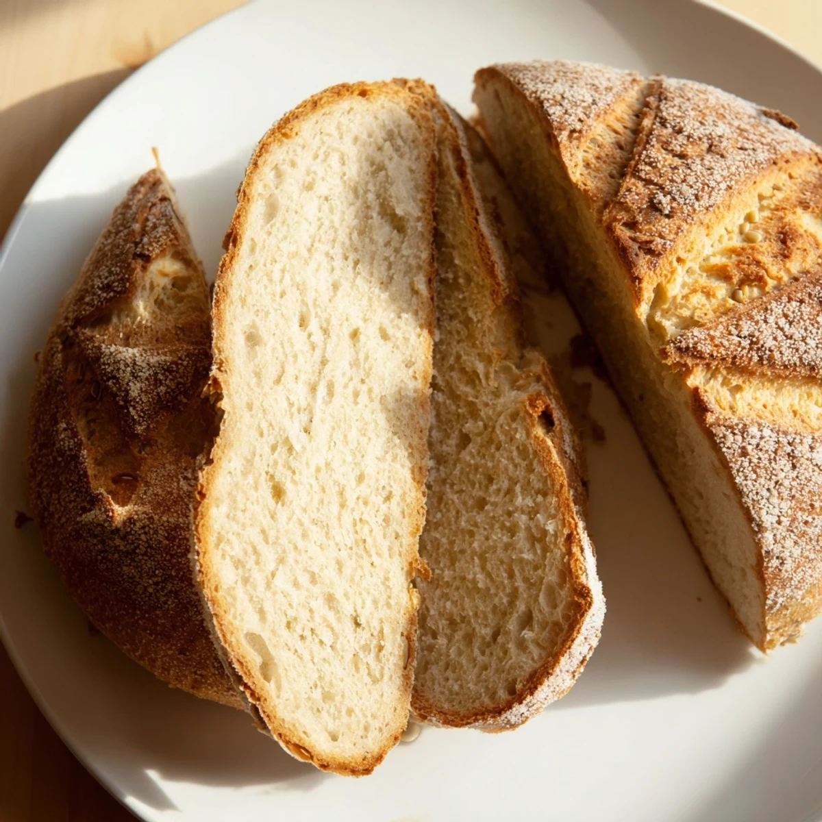 Golden-brown Irish Soda Bread with Caraway Seeds rests on a cooling rack, showing a crisp crust and tender, speckled crumb inside. 