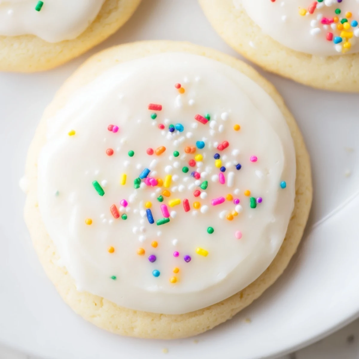 A glossy bowl of Sugar Cookie Icing, stirred to a smooth, pourable consistency ready for decorating cookies.