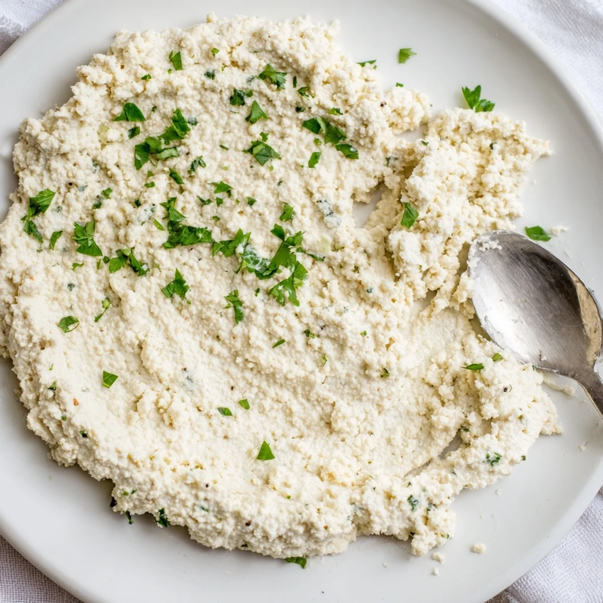 Bowl of dairy-free Tofu Ricotta beside gluten-free pasta shells, ready for stuffing with this vegan Italian-inspired spread.