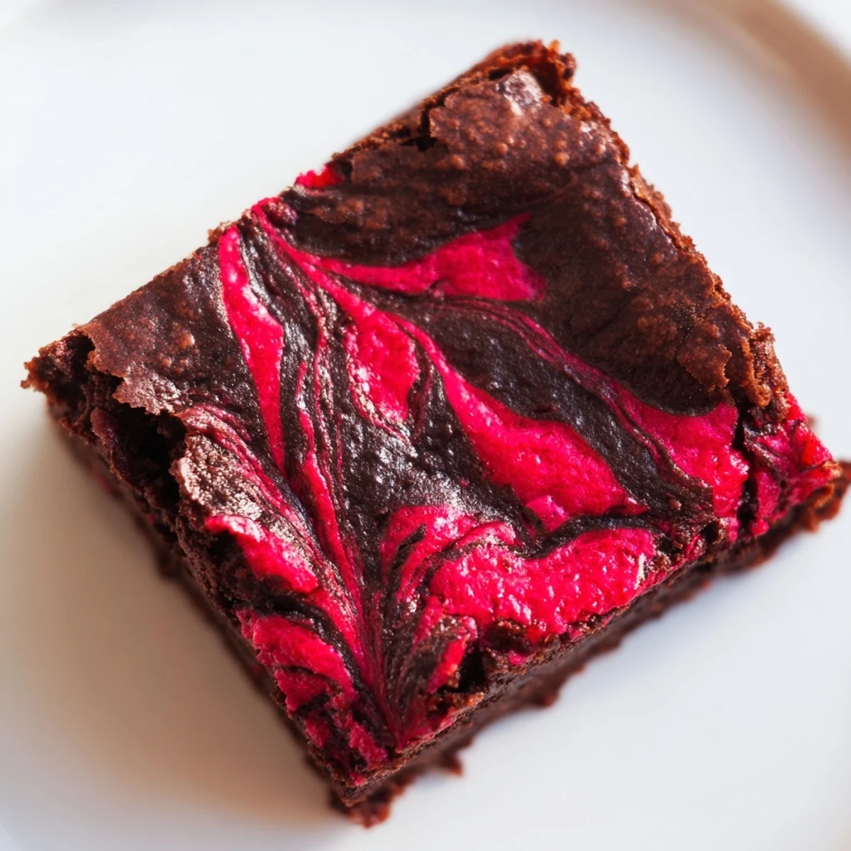 Warm Raspberry Swirl Brownies squares cooling on a wire rack after baking in an oven.