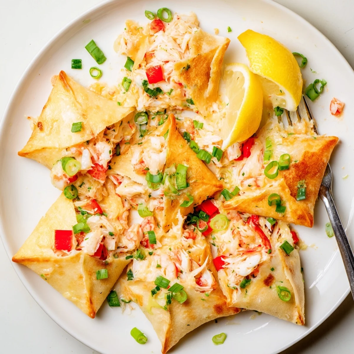 Cheesy Seafood Tortilla Bombs served warm for a party, garnished with parsley and a dipping sauce.