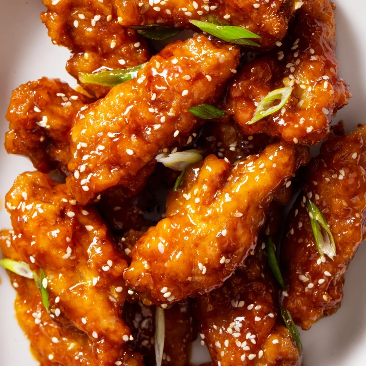 A skillet of Sticky Orange Chicken Wings glistening with glaze and fresh orange zest.
