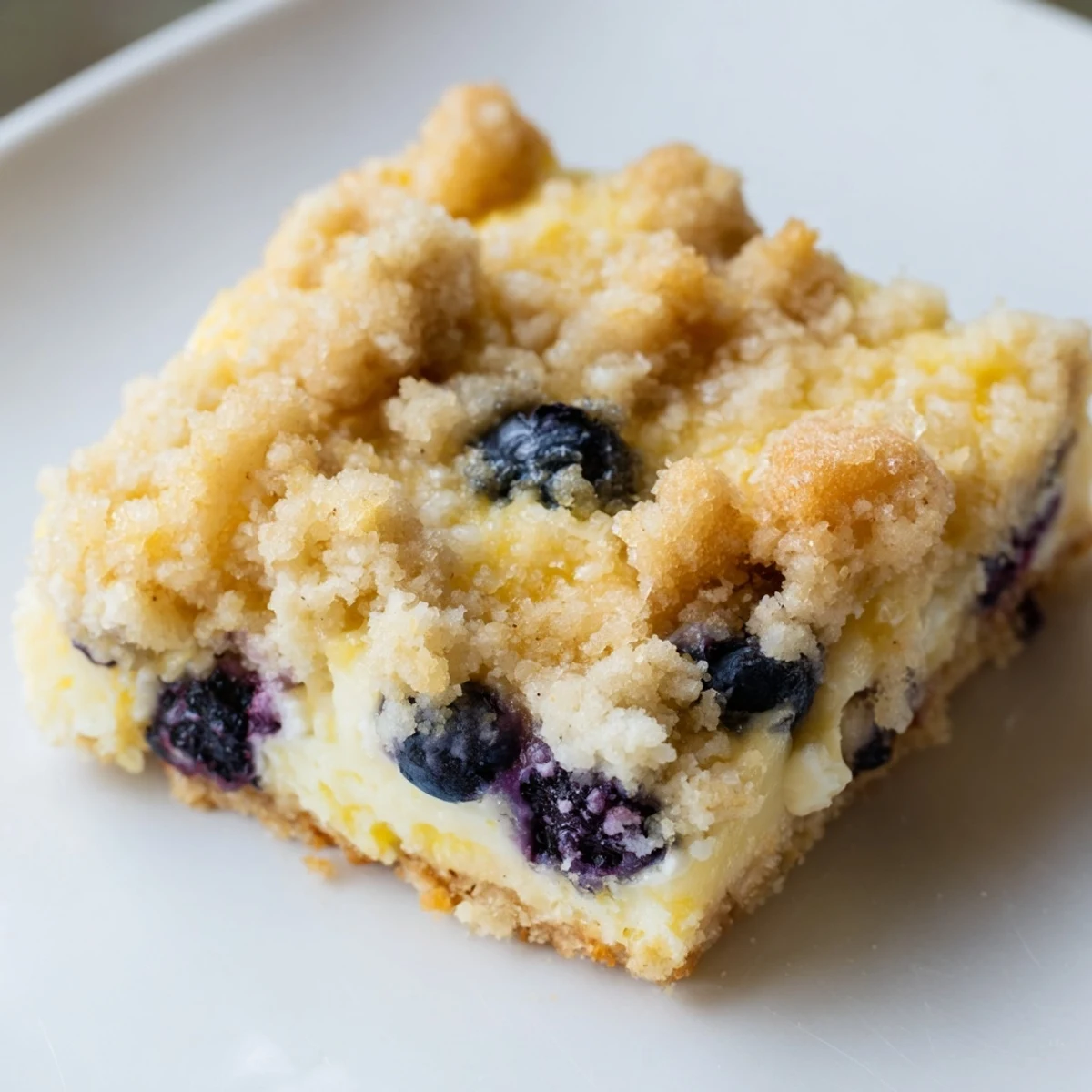 Warm Lemon Blueberry Cheesecake Dump Cake served with a generous dollop of whipped cream for a sweet tangy finish.