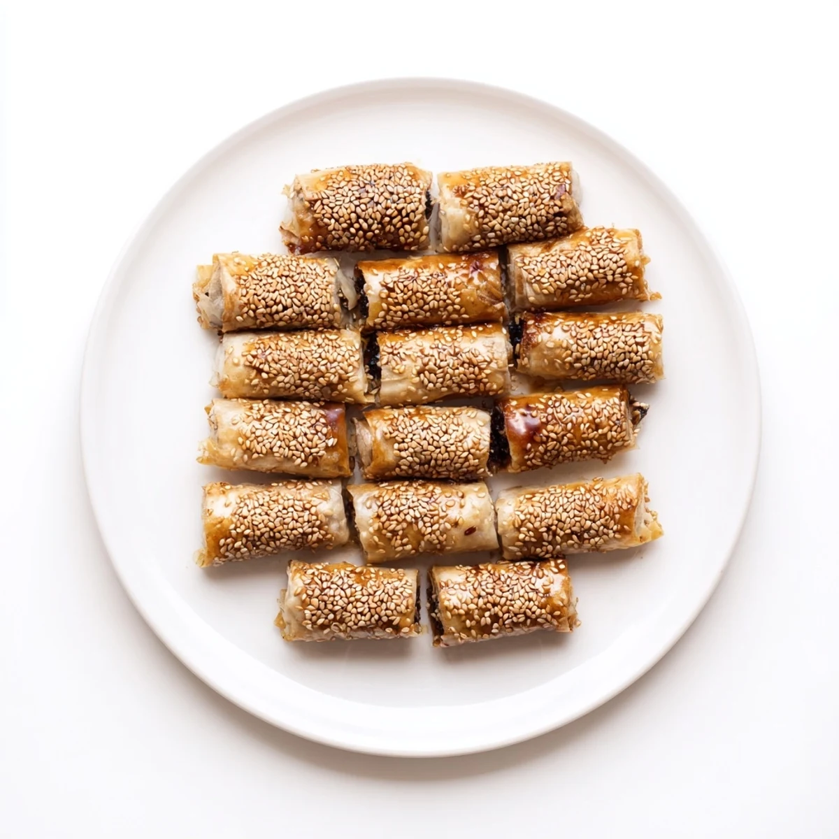 Moroccan honey almond cigars baked to golden perfection and sprinkled with toasted sesame seeds