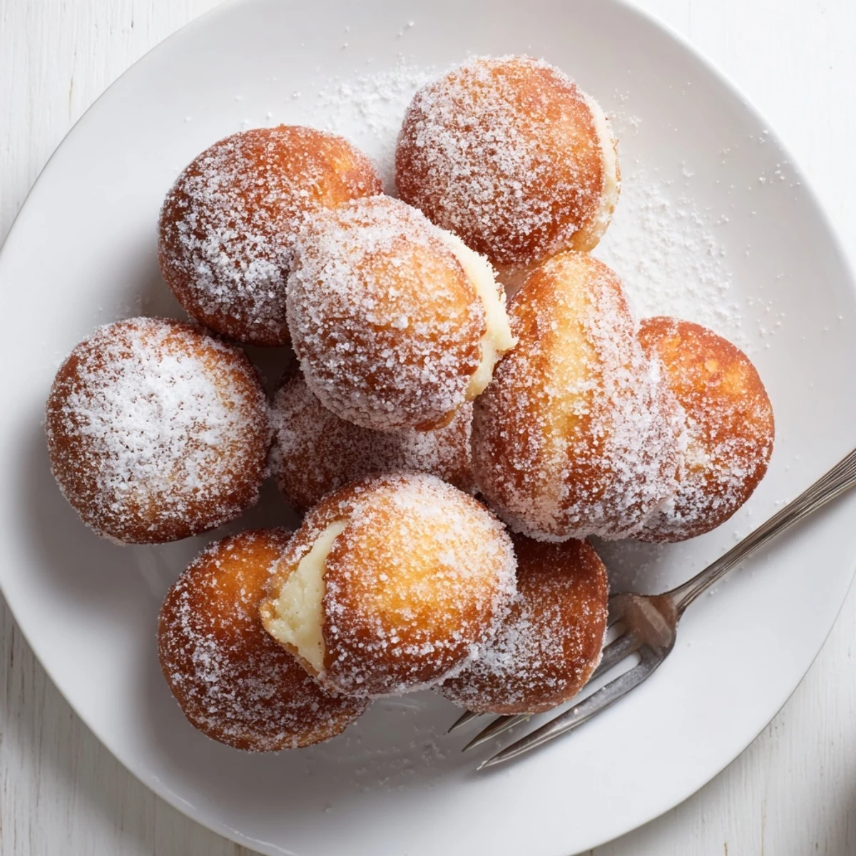 Soft Italian bomboloni cream donuts piped with rich custard and coated in sparkling granulated sugar