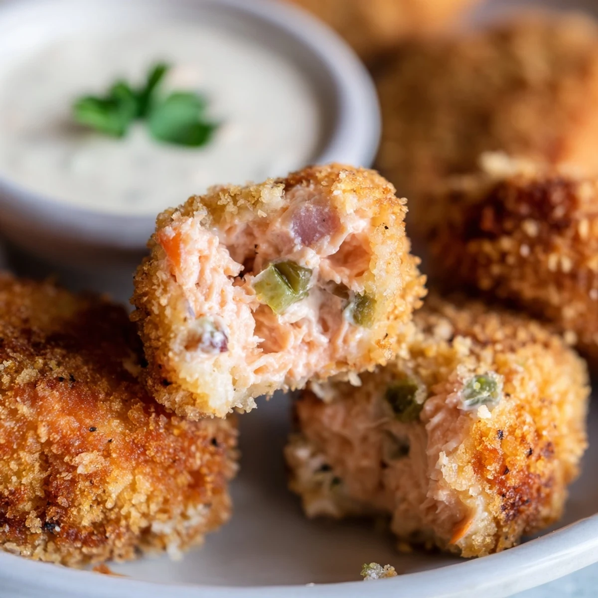 Crispy fried Southern salmon croquettes served piping hot alongside fresh coleslaw and lemon wedges