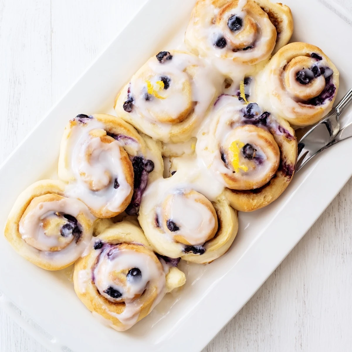 Soft swirled breakfast pastry filled with tangy lemon and sweet blueberry filling