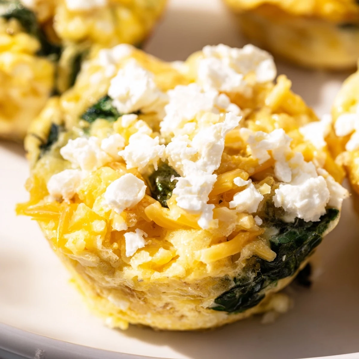 Fluffy egg muffins with spinach and feta sprinkled with fresh herbs