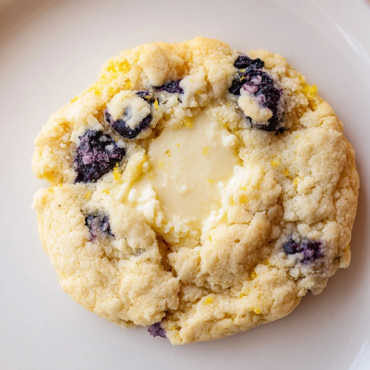 Soft Lemon Blueberry Cheesecake Cookies with golden edges and bursting juicy berries on rustic parchment