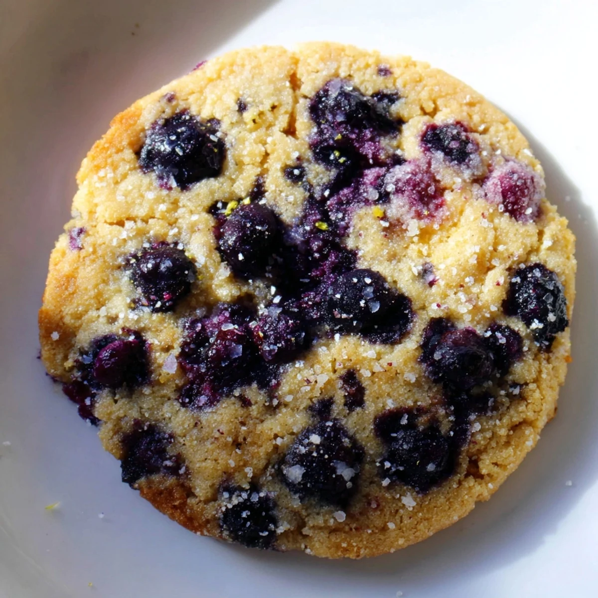 Soft blueberry muffin cookies with golden edges on a parchment-lined baking sheet