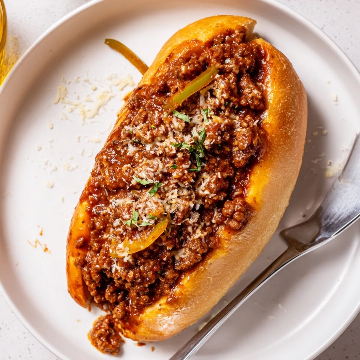 Hot Garlic Bread Sloppy Joes sliced, savory beef filling and garlicky aroma  