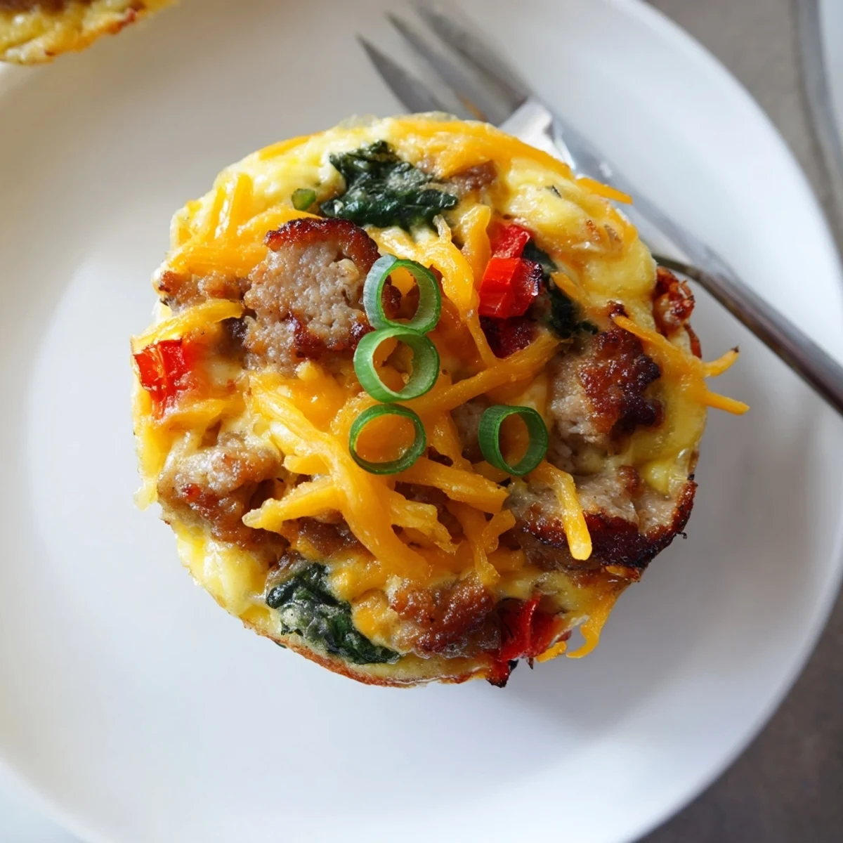 Meal-prep Turkey Sausage Egg Muffins nestled beside fresh spinach and coffee