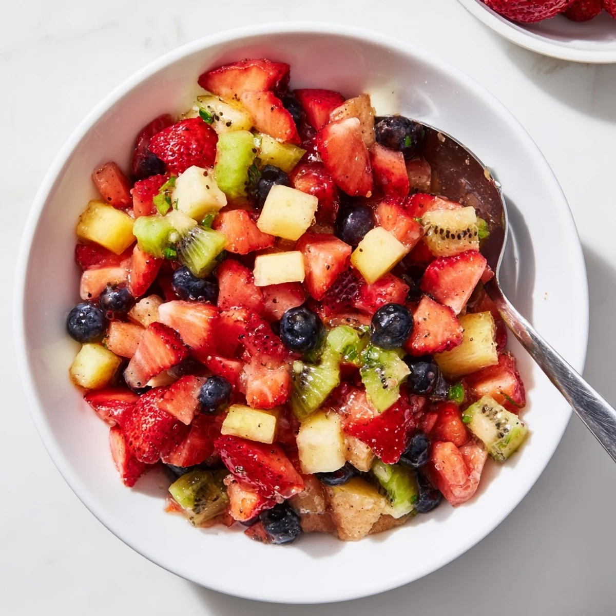 Fruit Salsa With Cinnamon Sugar Tortilla Chips on platter, vibrant and ready to dip