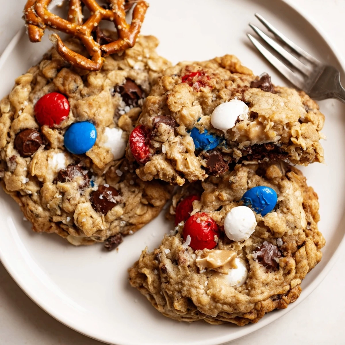 Warm Patriotic Monster Cookies Recipe cooling on rack, gooey centers visible
