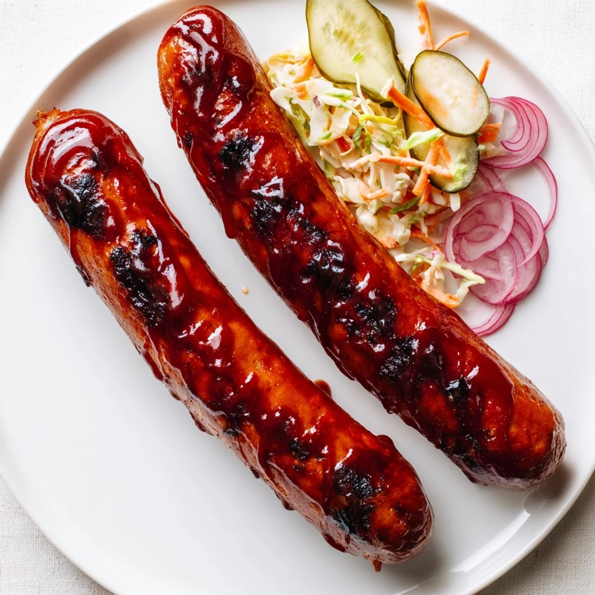 BBQ Sausage Recipe sizzling on grill, glossy sauce caramelized, ready to serve