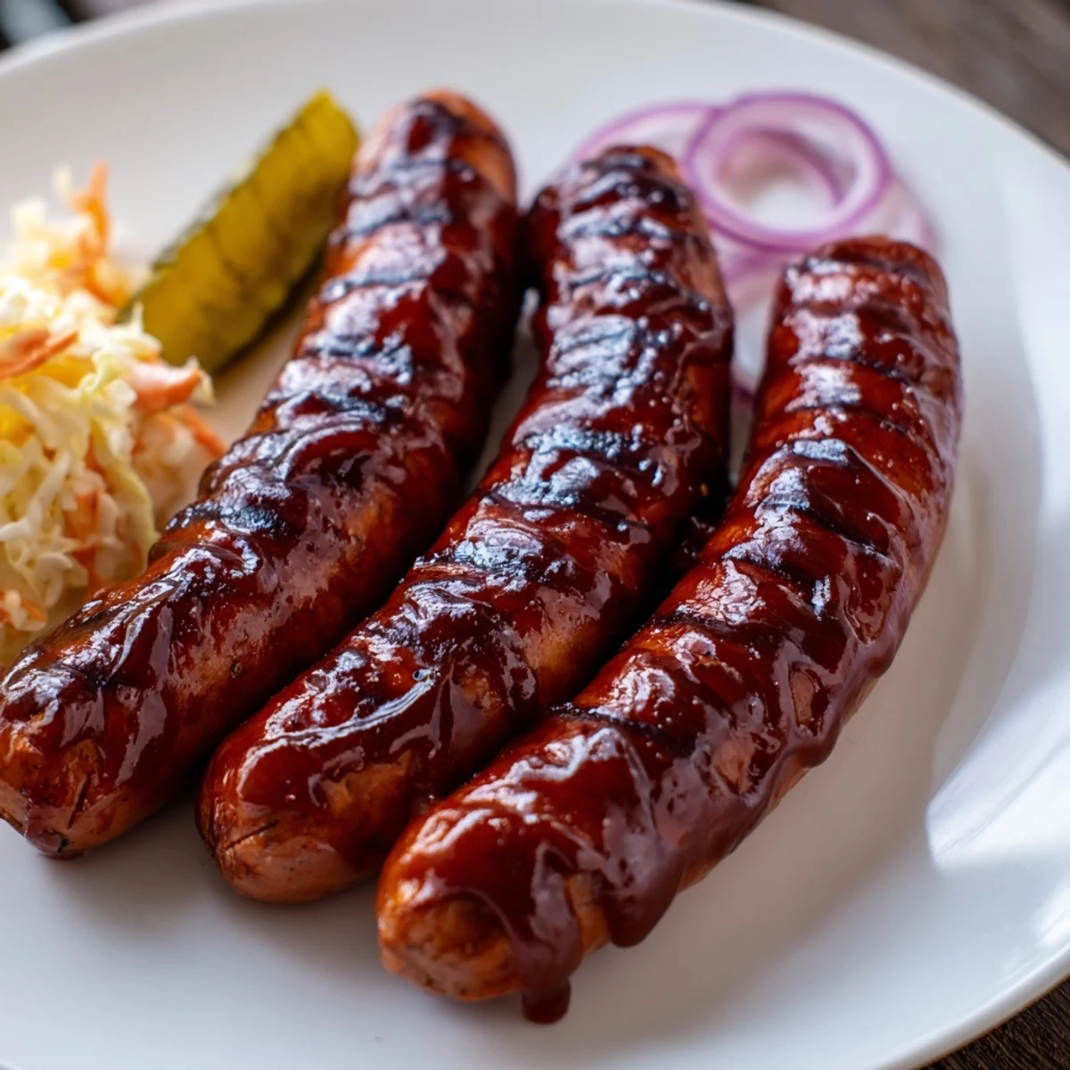 Grilled BBQ Sausage Recipe plated with toasted buns, tangy slaw, backyard vibes