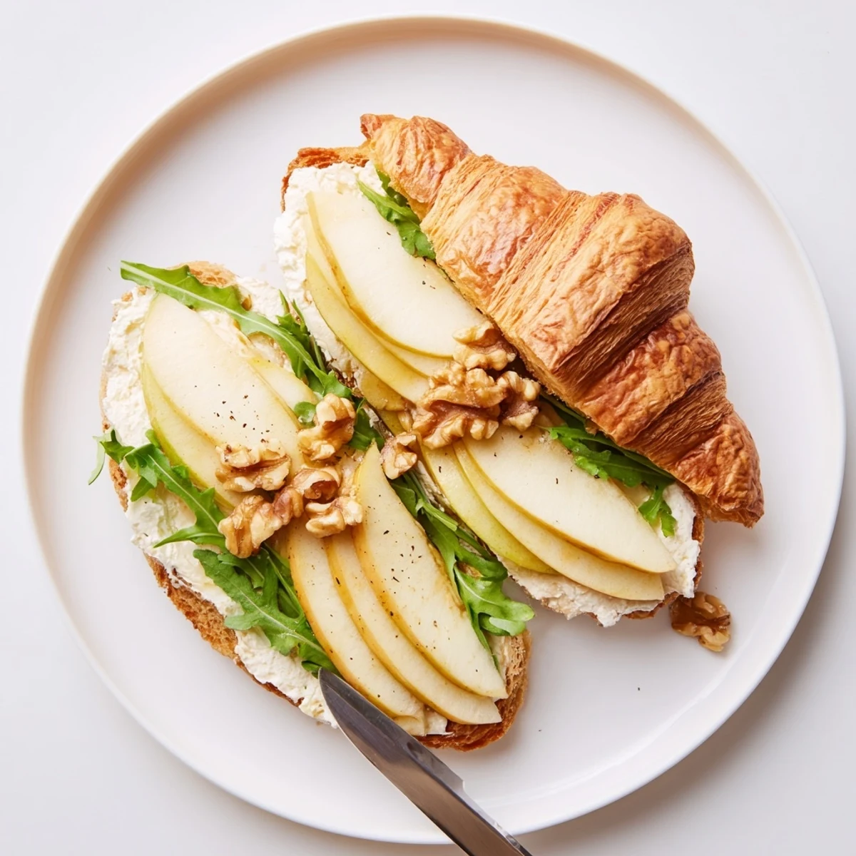 Apple Goat Cheese Croissant Sandwich arranged for brunch, buttery layers and tart apple