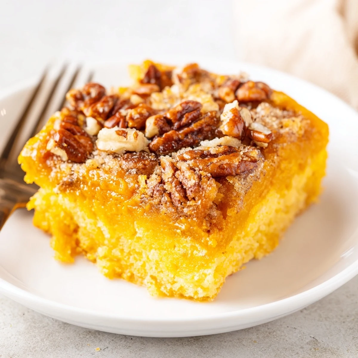 Warm Pumpkin Dump Cake bubbling in a 9x13 pan with golden pecan topping