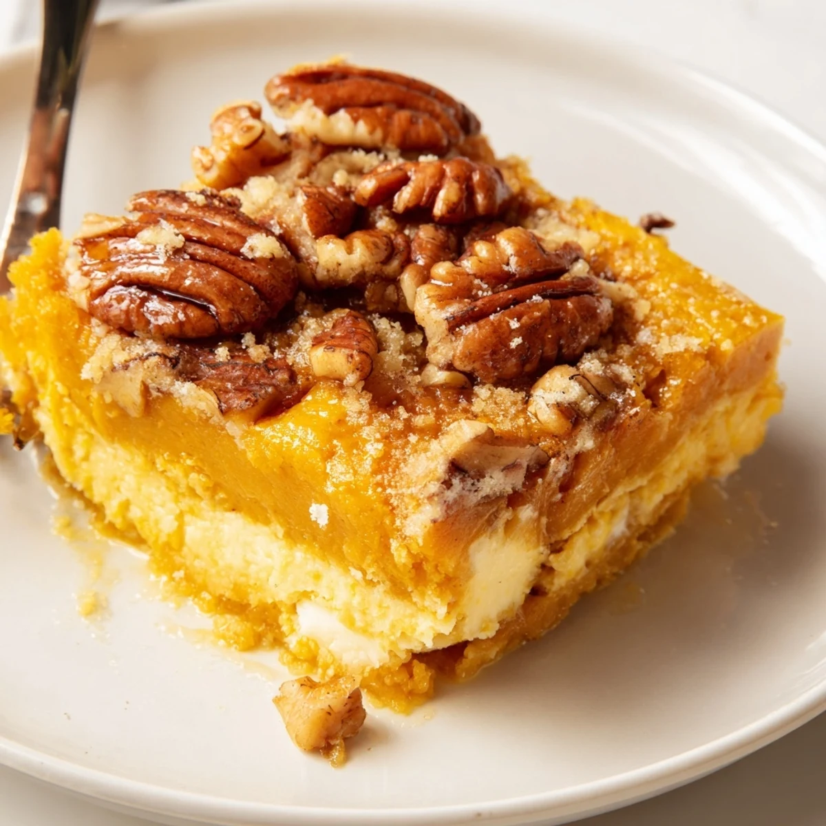 Creamy-spiced Pumpkin Dump Cake served with melting vanilla ice cream and whipped cream