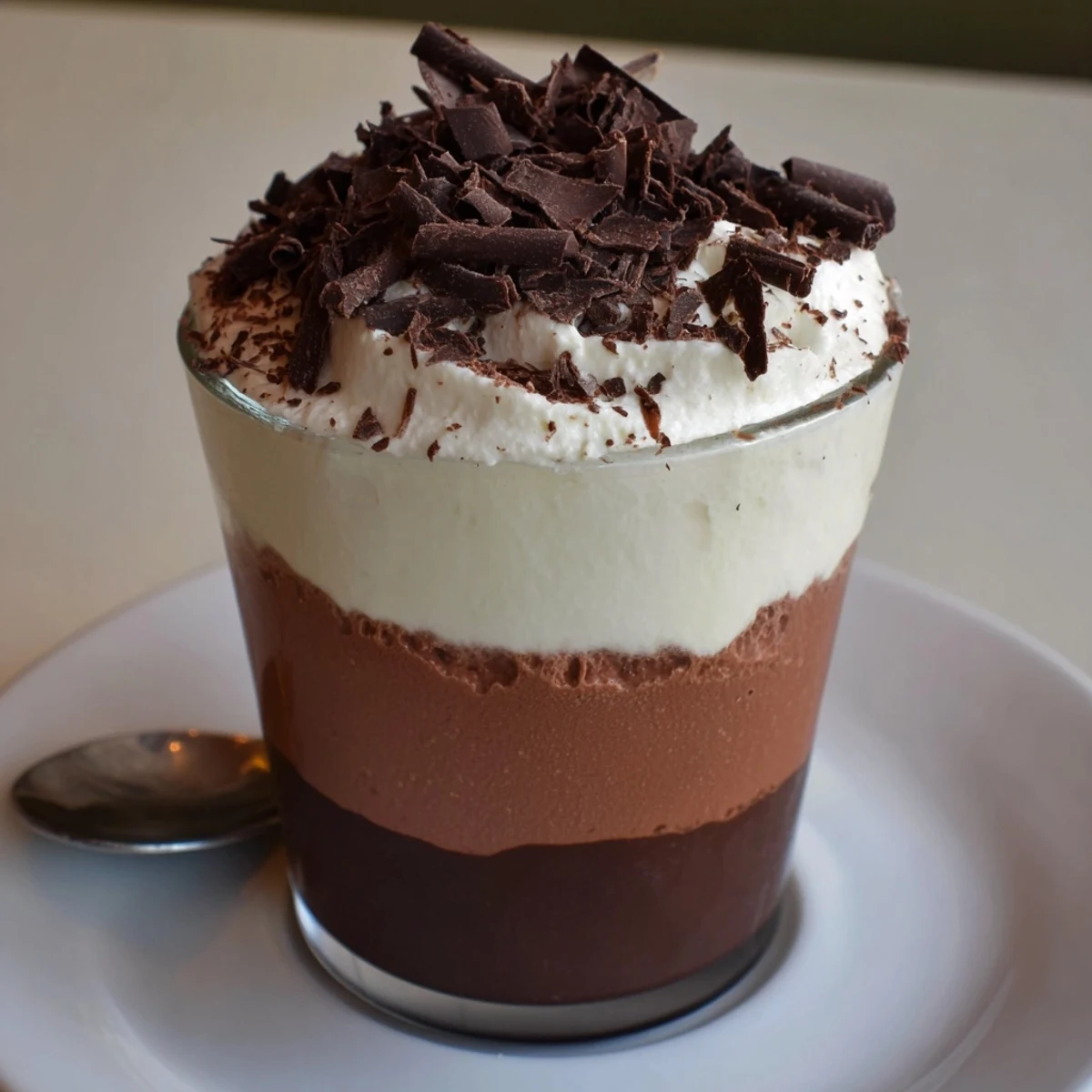 Individual Triple Chocolate Mousse Cups chilled, silky dark, milk, and white layers