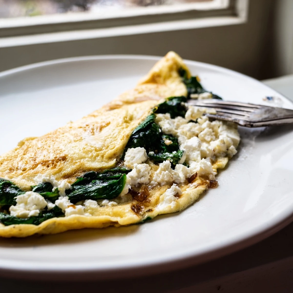 Savory spinach feta omelet recipe showcasing creamy cheese filling and tender bright green spinach