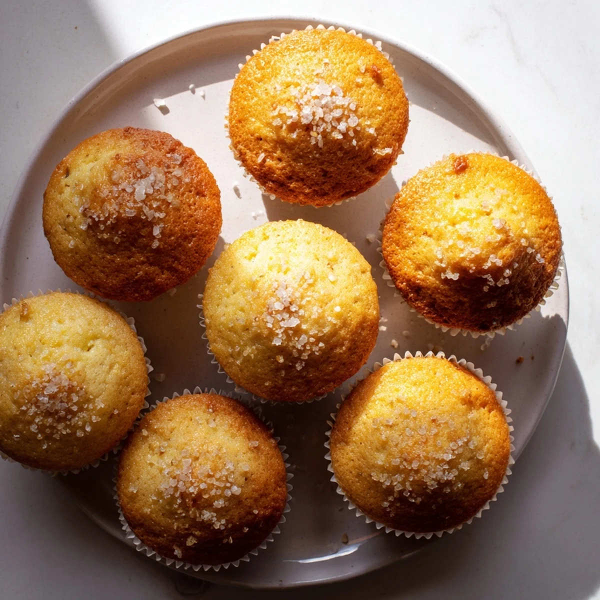 Twelve bright lemon cream cheese muffins cooling in a lined muffin tin, golden brown