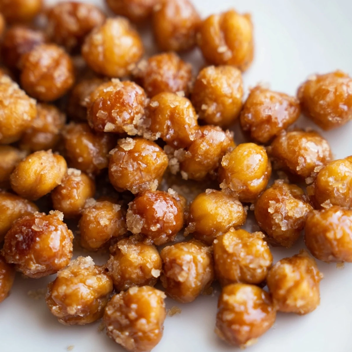 Crispy roasted chickpeas seasoned with aromatic cinnamon and nutmeg, arranged on parchment paper