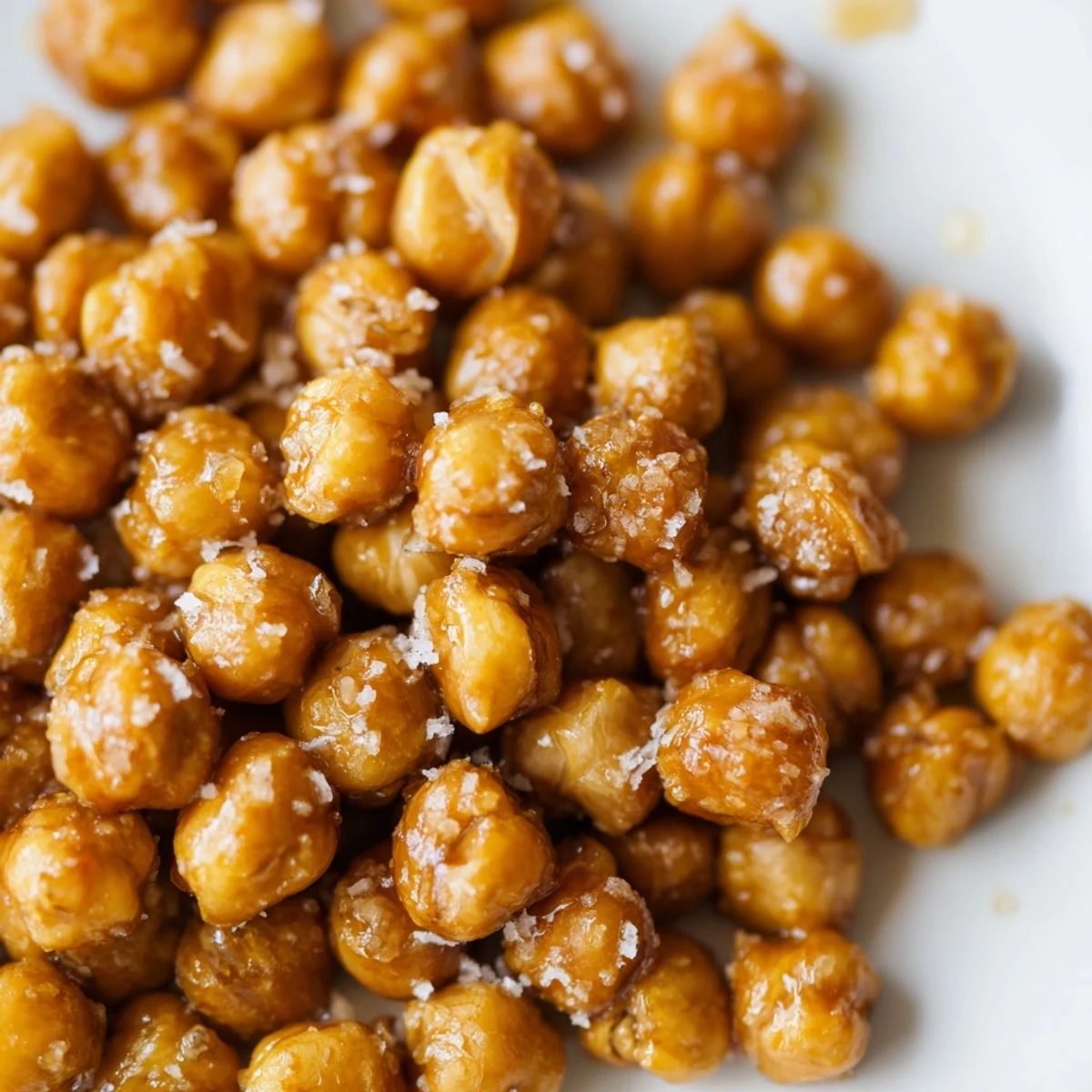 Bowl of crunchy cinnamon roasted chickpeas dusted with coconut sugar, perfect healthy snacking treat