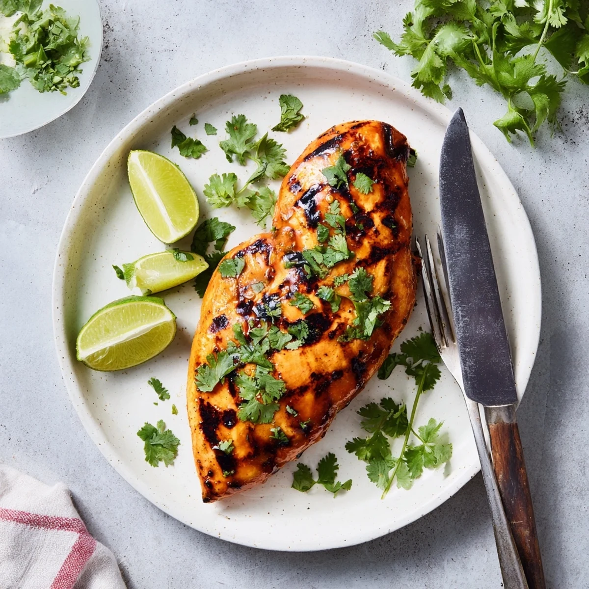 Tangy citrus honey marinated chicken sizzling on the grill with beautiful char marks