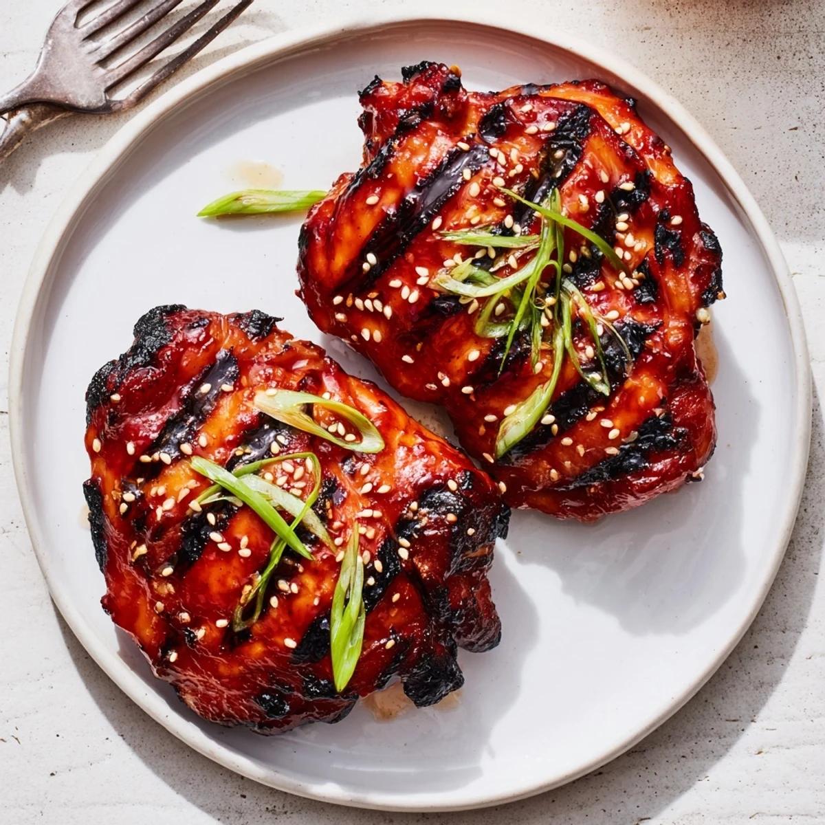 Juicy Japanese BBQ Chicken Thighs marinated overnight, brushed with reduced umami glaze